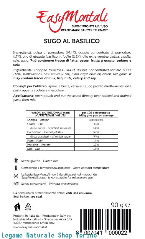 Sugo al Basilico Senza Glutine 90g